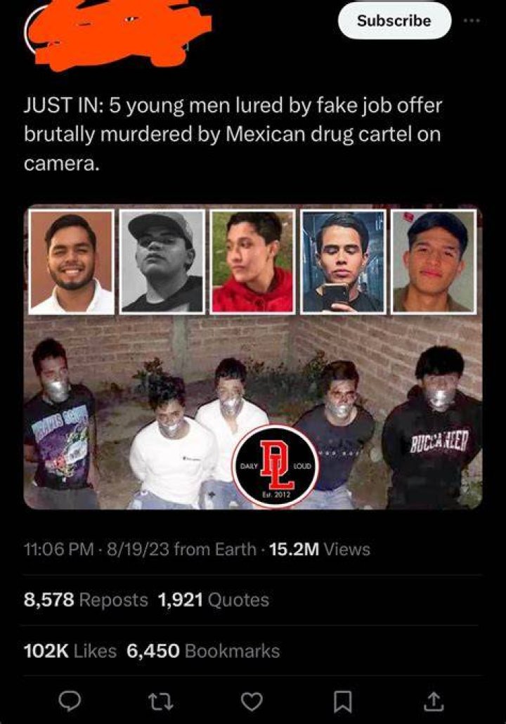 5 young men lured by fake job offer brutally murdered by Mexican drug