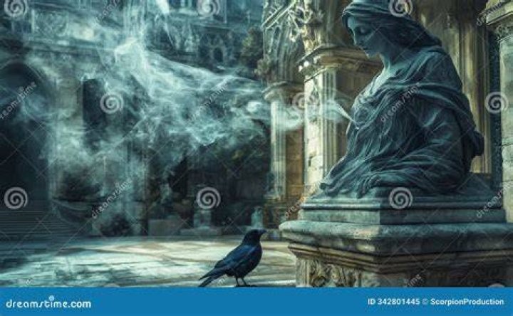 blck raven Statue, Character, Haunting